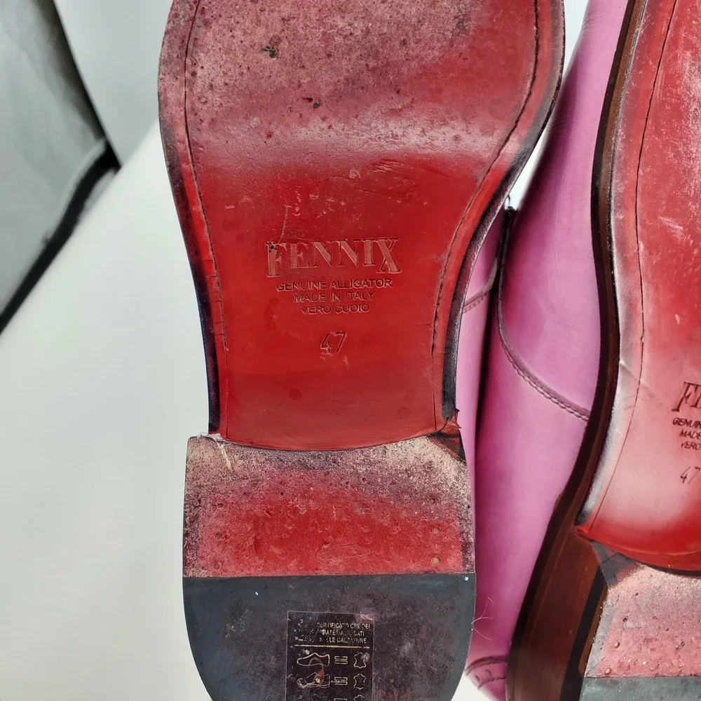 Fennix Italy Tyler Pink Alligator Calfskin Leather Lace-Up‎ Derby Dress Shoes 47